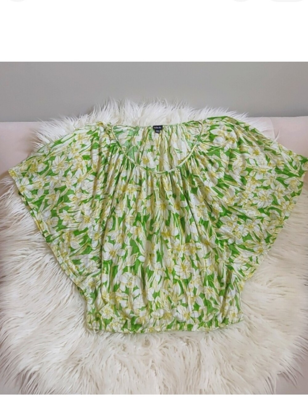 Rafaella Blouse Green Floral Shirt Top Medium BUTTERFLY SLEEVE